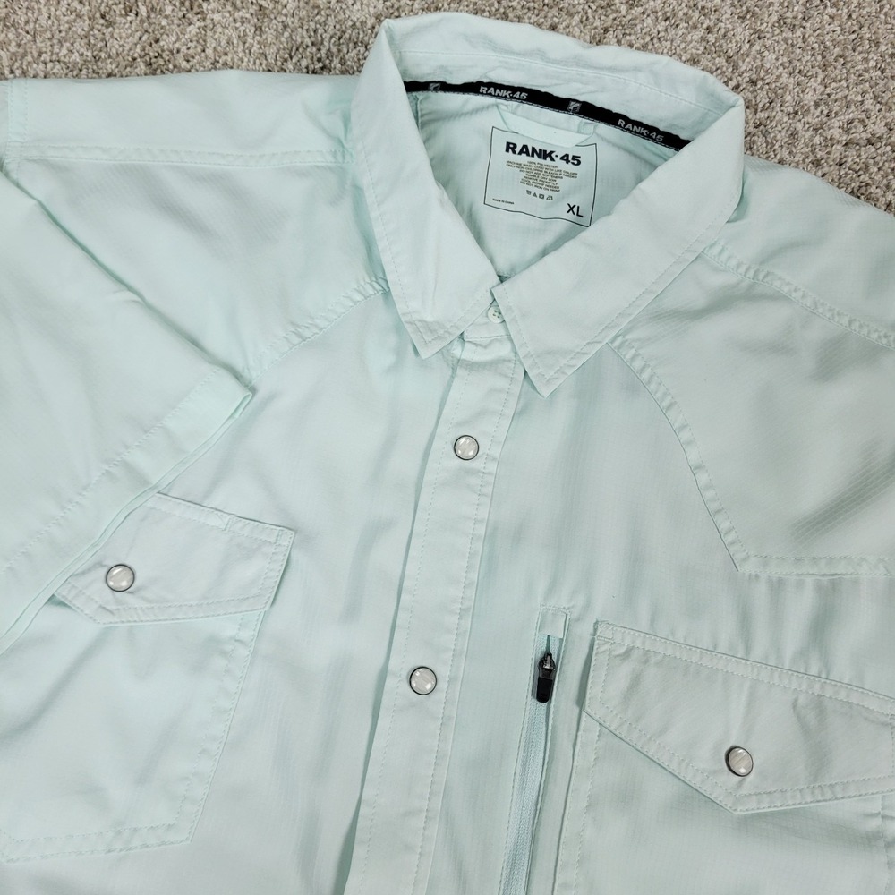 Rank 45 Mens XL Light Green Vented‎ Button Down Pearl Snap Short Sleeve Fishing